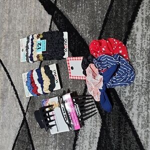 HAIR-TIES ACCESSORIES BUNDLE MINI SCUNCIS- BANDETTE COMB CLIP- PATRIOTIC SCUNCIS